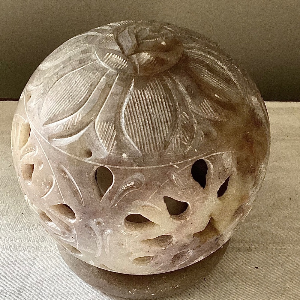 Carved Soapstone Votive Candle Holder